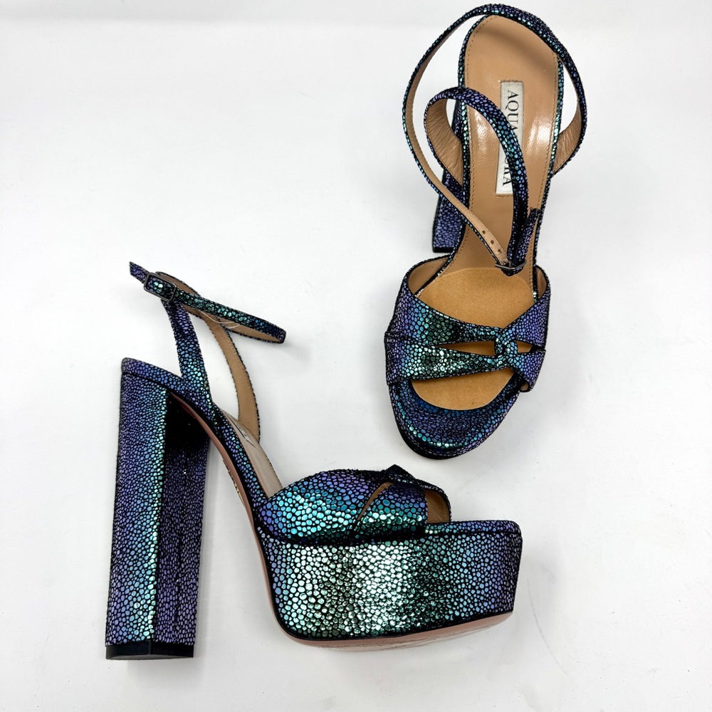 AQUAZZURA Sinner Ombre Platform Ankle-strap Sandals In Petroleum - Picture 8 of 16